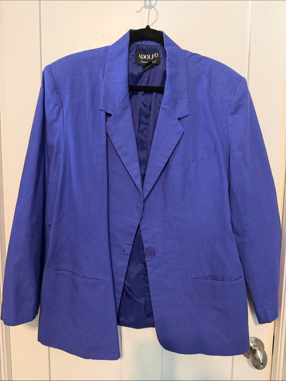 Vintage Adolfo Cobalt Blue With Purple Undertones Linen and Cotton Blend Blazer